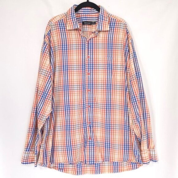 St. Croix ITALY🇮🇹MADE Men's Shirt Plaid Check Size XXL Orange Blue Cotton - Picture 1 of 9